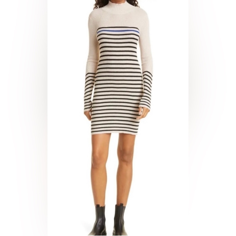 RARE RAG & BONE NWT Kate Stripe Turtleneck Long Sleeve Rib Sweater Dress— S
